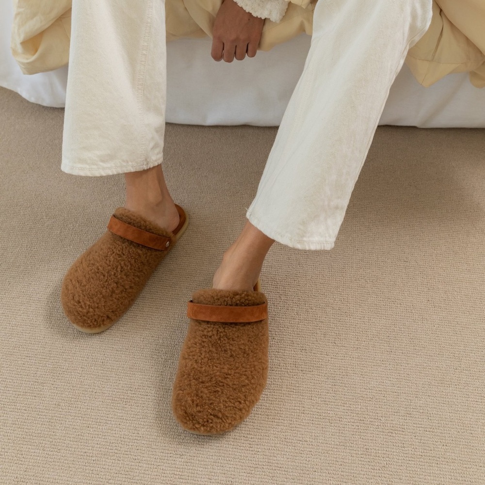 Dear Frances Brown Shearling Mules